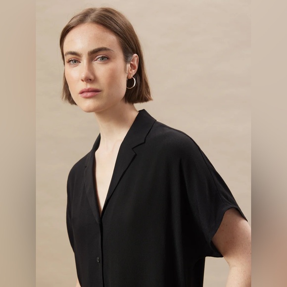 Frank and Oak The Camp Collar Blouse Black XS - Picture 2 of 5